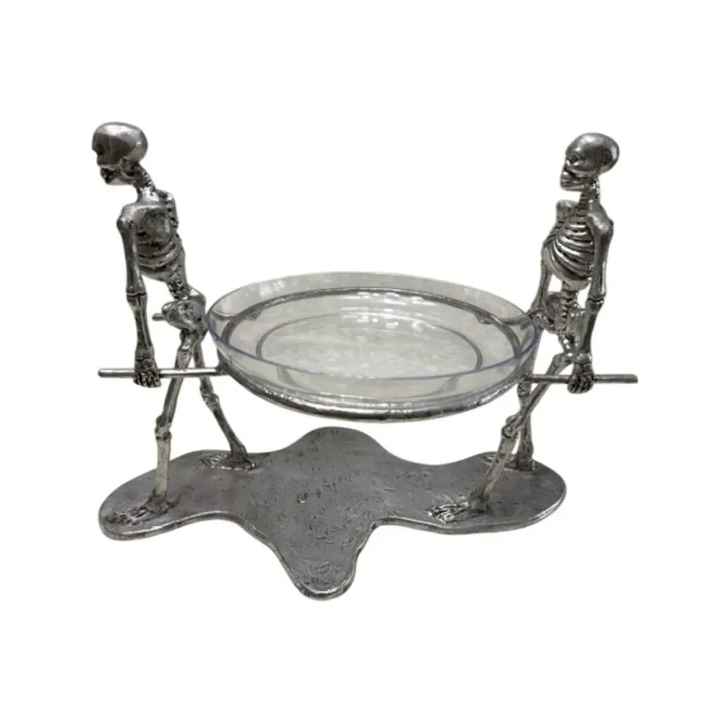 Pottery Barn Skeleton Serving Bowl glass halloween pallbearer stand